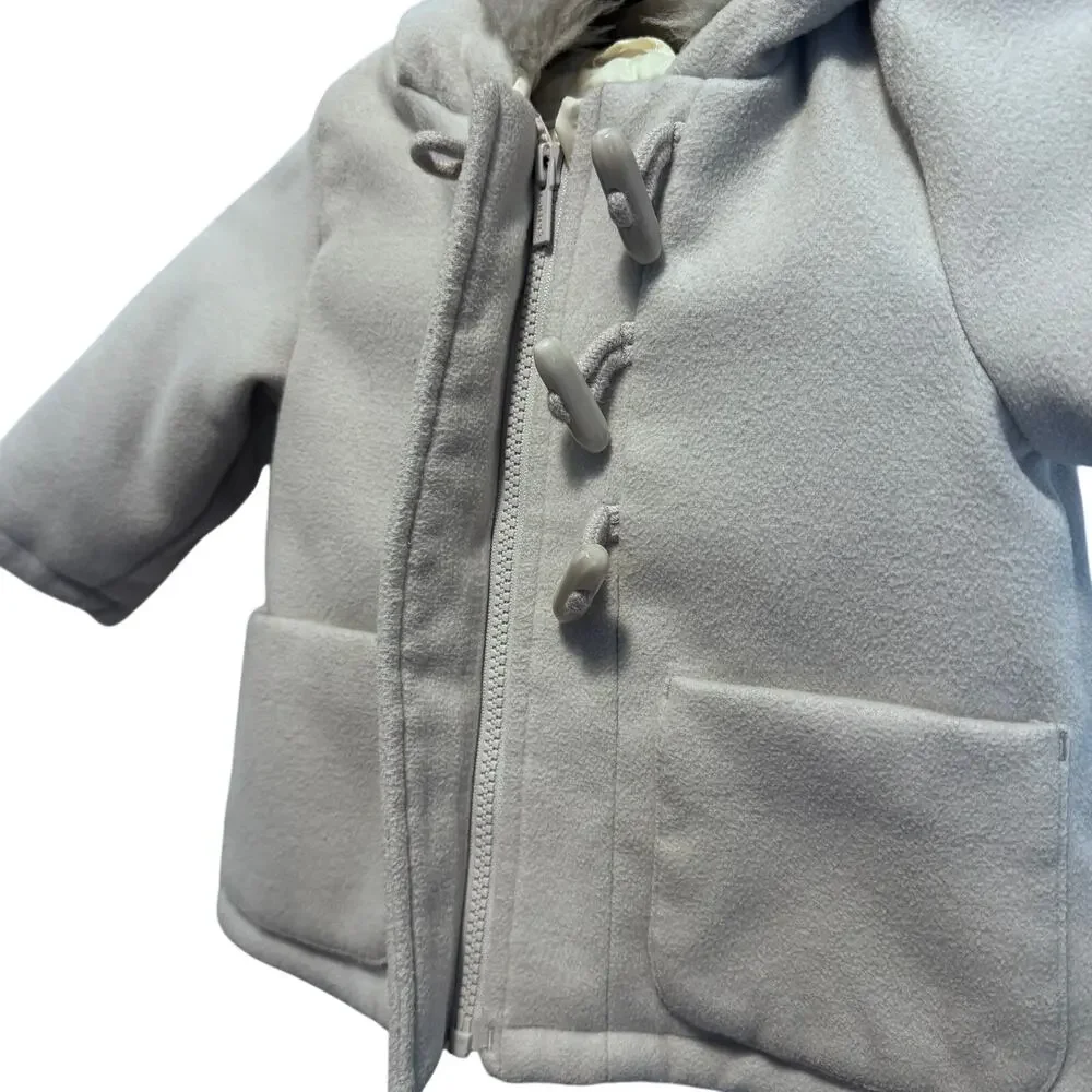 Carter's Baby Girl Gray Faux Wool Toggle Duffel Coat Jacket Hooded Fur Trim 12M
